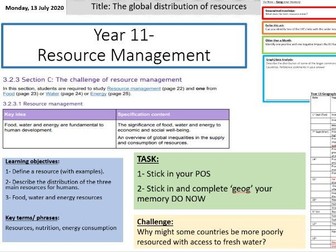 AQA GCSE GEOG resource management unit lesson 1 resource management