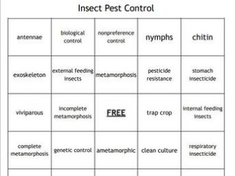 Insect Pest Control Bingo for an Agriculture II Plant Science Course