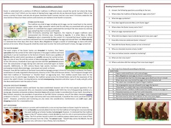The origins of Easter Traditions - Reading Comprehension and Vocabulary Worksheet