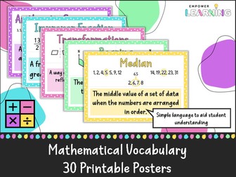 Maths Vocabulary Wall Display Posters / Maths Flashcards