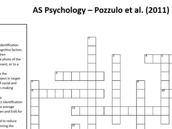 AS Level Psychology Crossword - Pozzulo et al. (2011) WITH ANSWERS