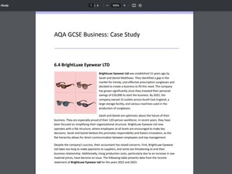AQA GCSE Unit 6 Business: Case Study Activity