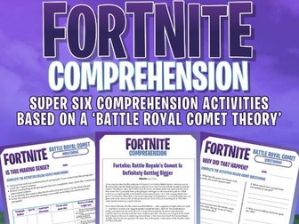 FORTNITE - SUPER SIX COMPREHENSION ACTIVITY WORKSHEETS - The Battle Royale Comet