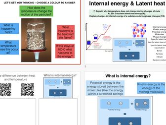 Physics: Internal energy & latent heat lesson, questions, structured research QR sheet & HOT Qs