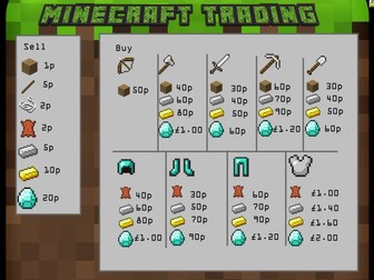 Minecraft Trading  -Addition and Subtraction money revision game