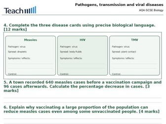 AQA GCSE Biology Infection and Response Worksheets & Answers