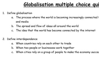 Eduqas Geography B Globalisation: multiple choice quiz