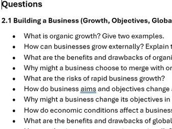 EDEXCEL GCSE Business Studies - Retrieval Questions - Theme 1 & Theme 2