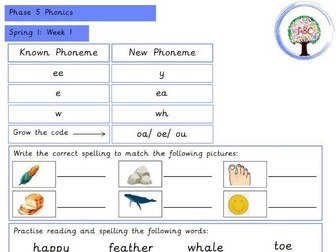 Early Reading & Phonics Homework/ Support Sheet- Spring 1 (Year 1)