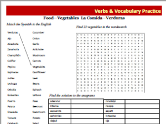 Spanish Vocabulary Activity Sheets