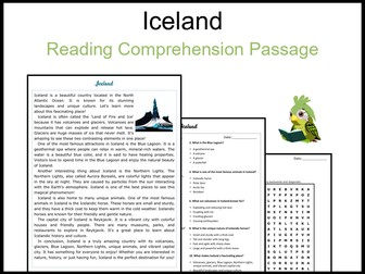 Iceland Reading Comprehension and Word Search