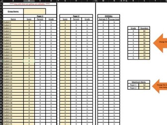 GCSE 9-1 Grade estimator spreadsheet for 2 exams