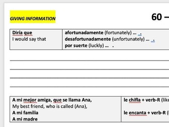 Spanish Writing Structures Grade 5