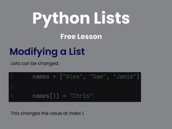 Python Lists KS3 (Year 9) Free Lesson