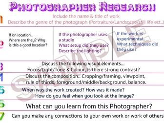 Quick Photographer research sheet