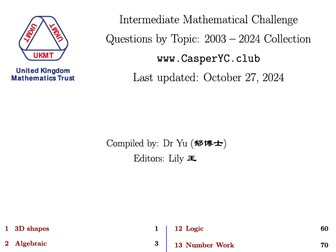 UKMT Intermediate Mathematical Challenge - Questions by topic