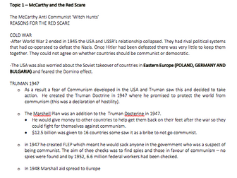 GCSE edexcel History USA- A Divided Union 1945-1974 notes (A*)