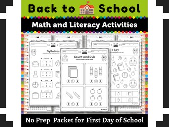 Back to School NO PREP Activity Packet : Math and Literacy for Preschool Centers