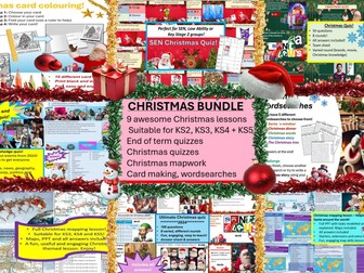 Christmas quiz / activity bundle! Includes lessons for KS4, KS3 and SEN! Uses English, Maths, Geography skills and more!