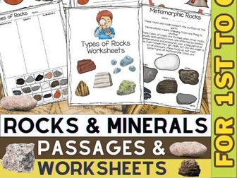 Rocks and Minerals Worksheets & Passages | Rock Cycle & Types of Rocks Activity
