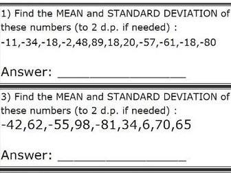 Mean, Standard Deviation List Worksheet