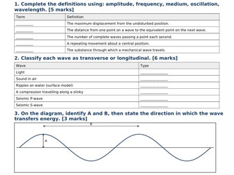 AQA GCSE Physics Waves Worksheets & Answers