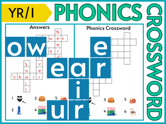 Stage 3 Phonics ur ear air Crossword