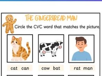 Gingerbread Man CVC Worksheet | EYFS |KS1