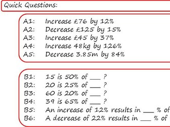 AQA GCSE Higher+ Unit: Percentages