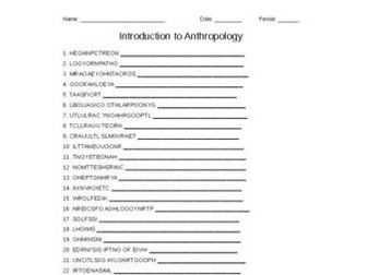 Introduction to Anthropology Vocabulary Word Scramble