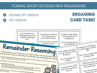 Short Division with Remainders | Card Task Activity | Four Operations