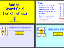 Maths Word Grid for Christmas (ppt version)