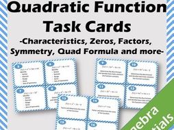 64 Quadratic Task Cards - Vertex, Solutions, Factors, Quadratic Formula and More!