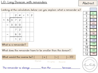 Long Division with remainders - Multiplication & Division - Year 6