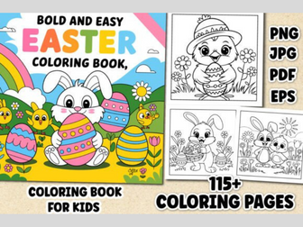 Bold and Easy Easter Coloring Book Kids 115 page