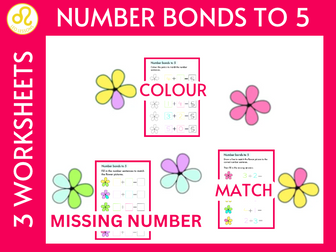 Number Bonds to 5 Flower Worksheets