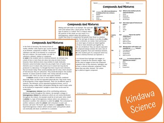 Compounds And Mixtures Reading Comprehension Passage and Questions - PDF