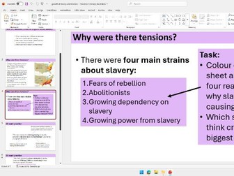 OCR B GCSE Making of America lesson 4-tensions over slavery and 18 marker