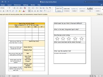 Sports Day Activity Sheet- for students that don't like joining in!