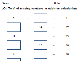 Addition - Missing Numbers