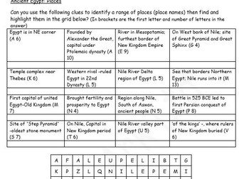 Ancient Egypt word search & quiz Places