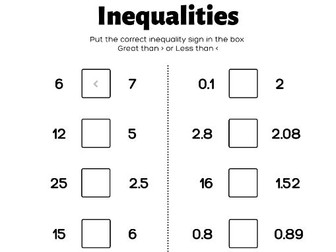 Using Inequality Signs - Worksheet