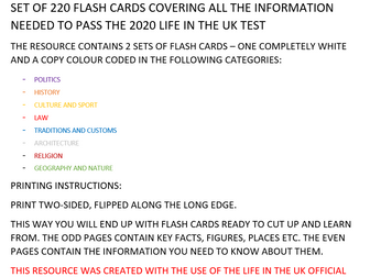 LIFE IN THE UK FLASHCARDS