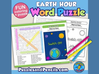 Earth Hour Word Search Puzzle with Colouring | Wordsearch