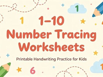 Printable Number Tracing Worksheets Bundle for Kids 1–10 Handwriting Practice Activity Sheets