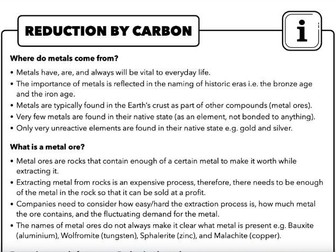 4.8 Reduction by carbon (Extracting Metals), AQA Chemistry
