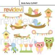 Clip Art Birds Party Nest Bird Owl Banners Birdhouse Flower