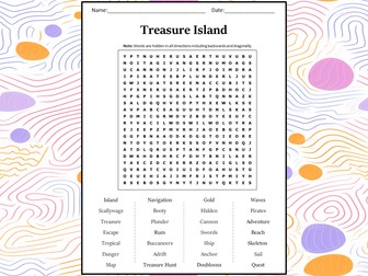 Treasure Island Word Search Puzzle Worksheet Activity