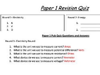 Physics Paper 1 Pub Quiz