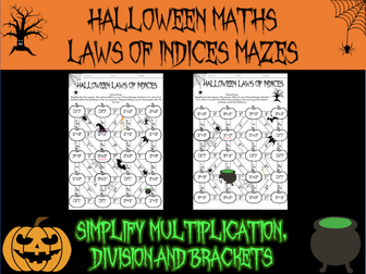 Halloween Maths - Laws of Indices mazes